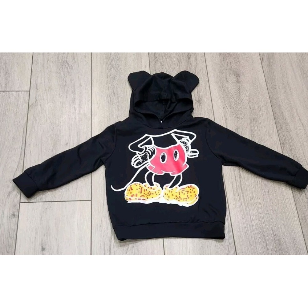 Mickey Mouse Pullover Black Hoodie With Ears Size Kids Size 4T